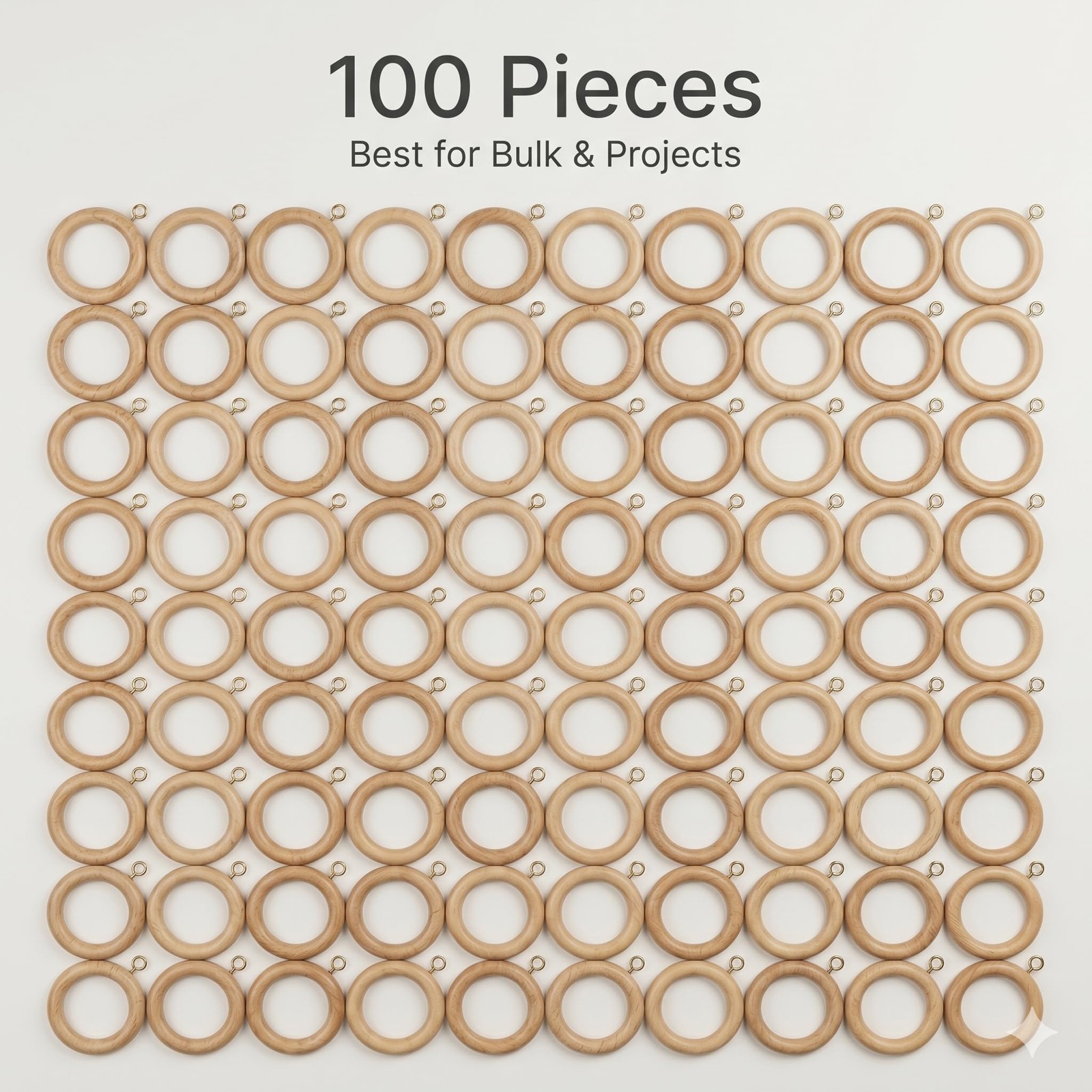 100pcs 3 Inch Wooden Curtain Rod Rings for 1.75in Rod – Beech Wood 2.2in Inner