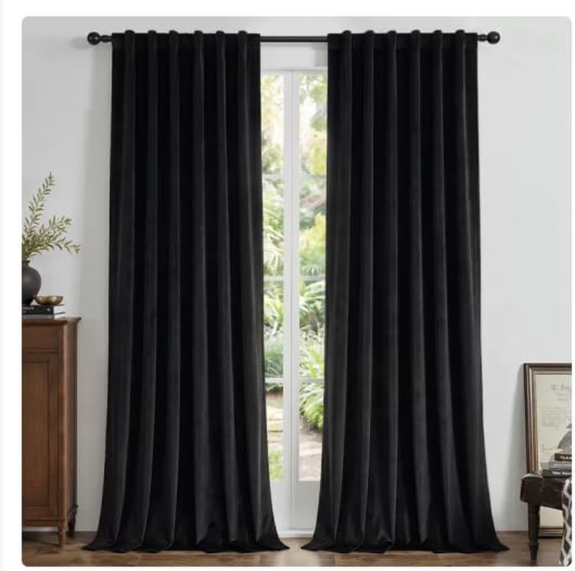 Joydeco Black 100% Blackout Curtains 96 Inch 2 Panels, Luxury Thermal Insulated