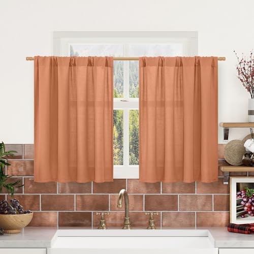 Linen Curtains 30 Inch Length for Small 42″W x 30″L (Pack of 2) Terracotta