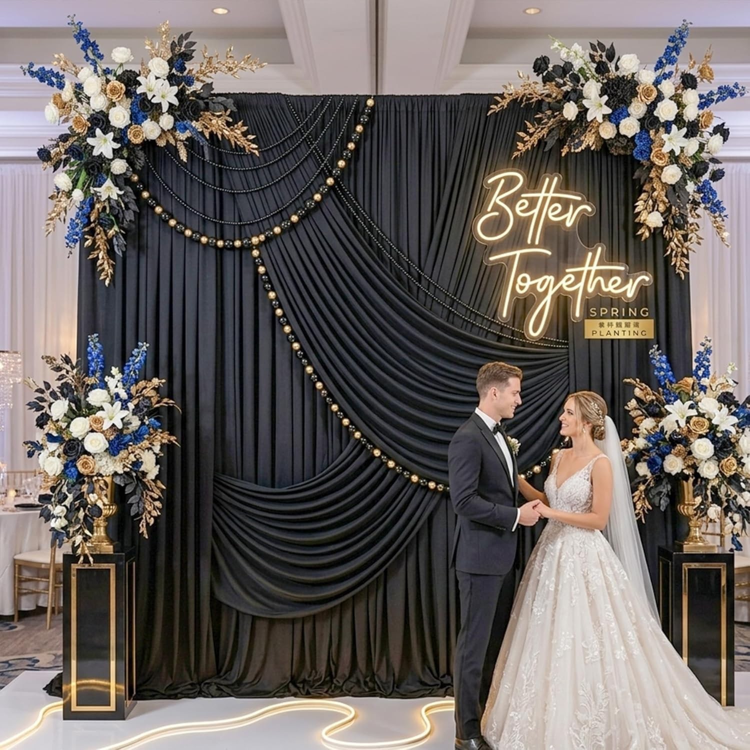 30ft x 10ft Black Backdrop Curtain – 6 Panels Polyester Drapes for Events