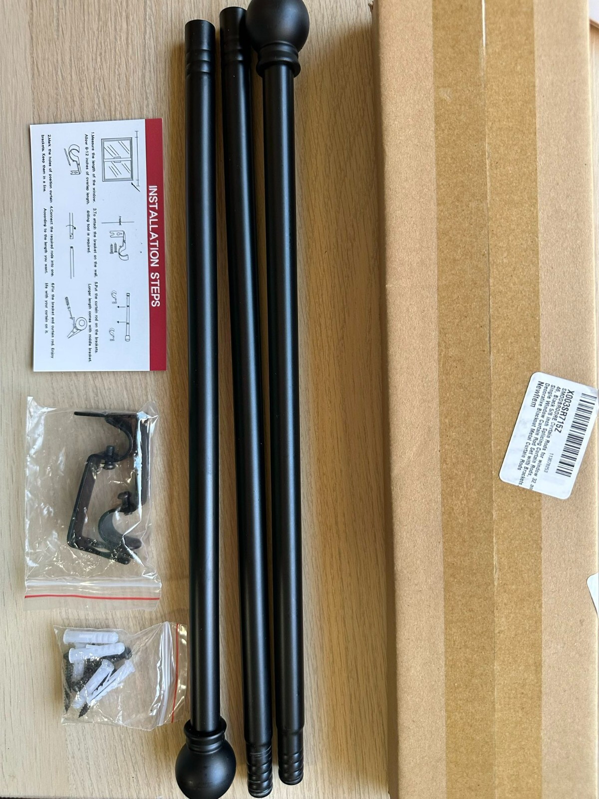 Curtain Rods for Window 32 and 48, Black 5/8 inch Splicing Single Window Curtain