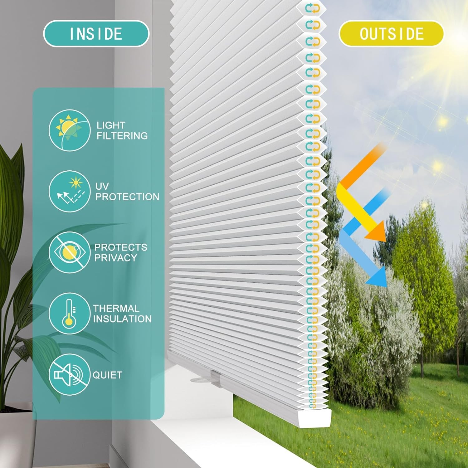 Light Filtering Honeycomb No Drill Top Down Bottom Up Cordless Cellular Shades