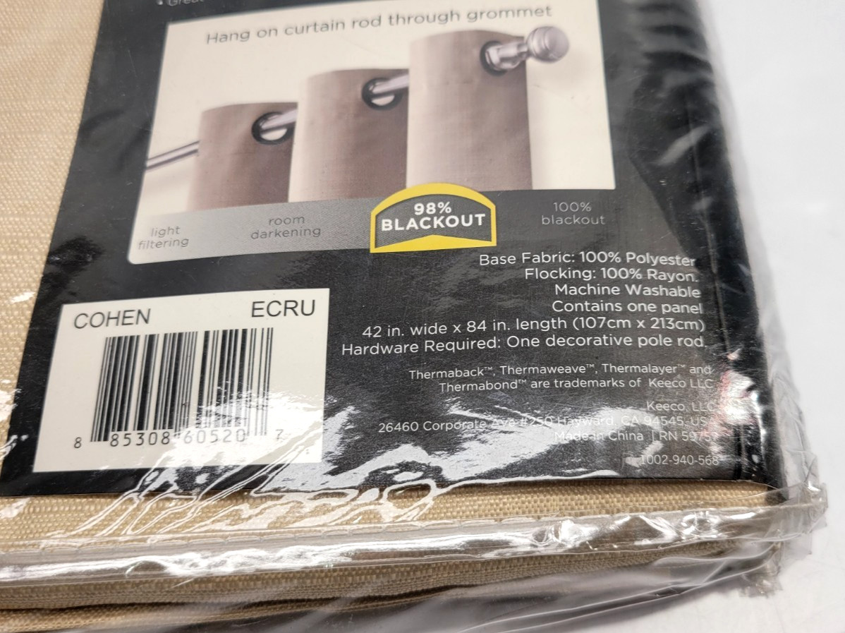 New Eclipse Cohen Thermaback Drape/Panel Blackout One Grommet Panel 84″ x 42″
