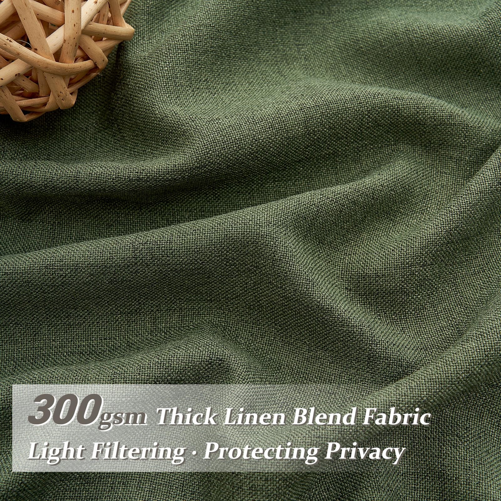 Olive Green Linen Curtains 96 Inches Long 2 Panels Set, Modern Aesthetic Pinc…