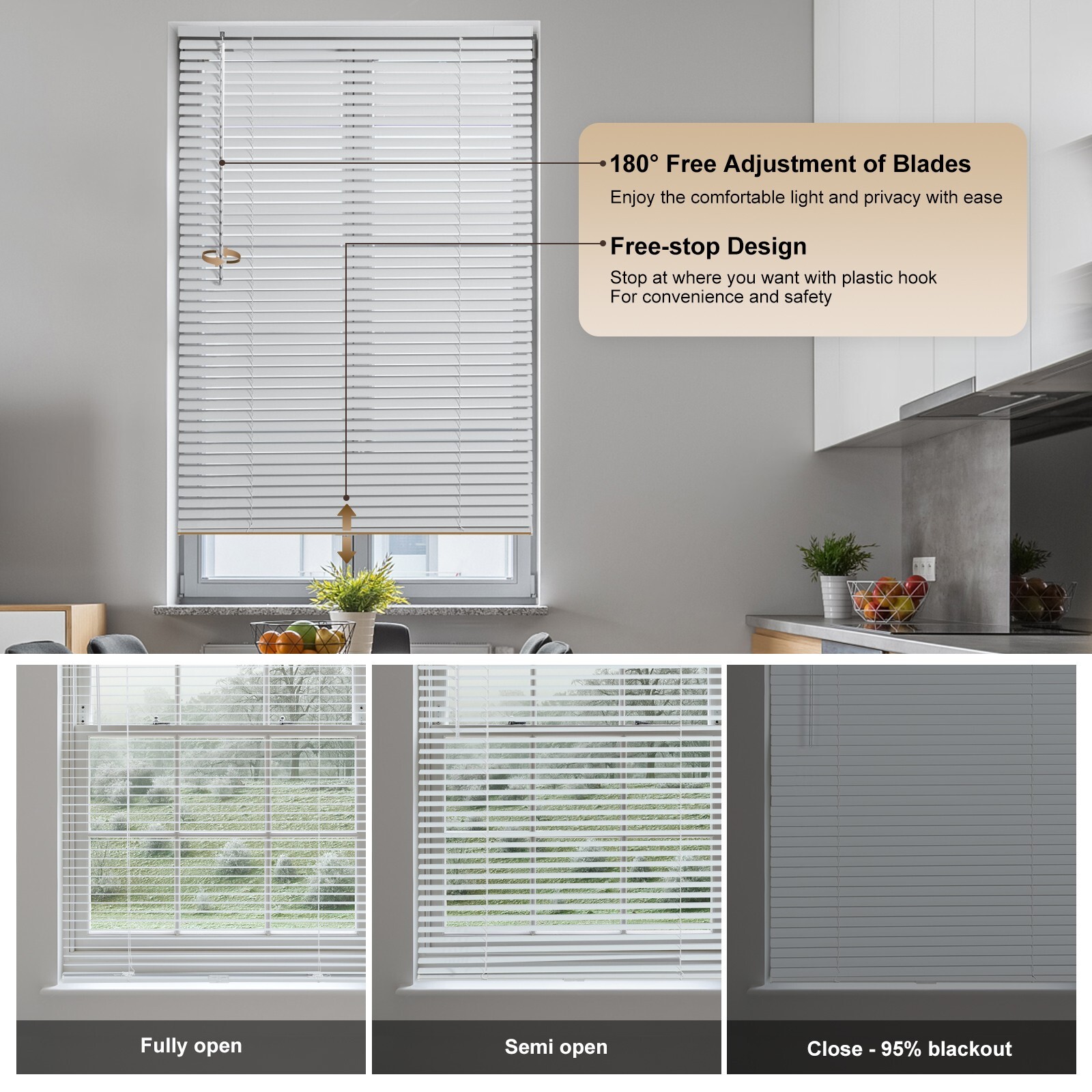 LUCKUP Cordless Mini Blinds Aluminum Venetian Blind Horizontal Window Shades