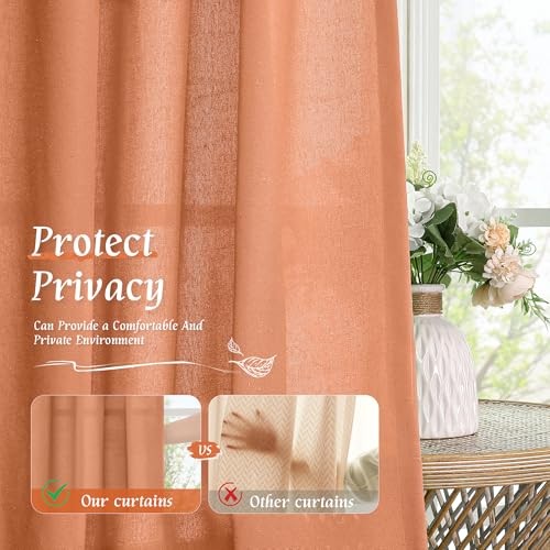 Linen Curtains 30 Inch Length for Small 42″W x 30″L (Pack of 2) Terracotta
