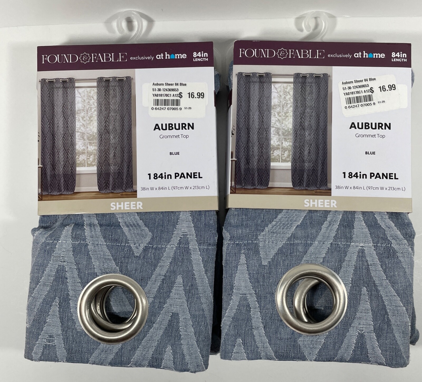 Found & Fable Sheer Drapes Grommet Top 84 in. Curtin 184 in. Blue Set of 2