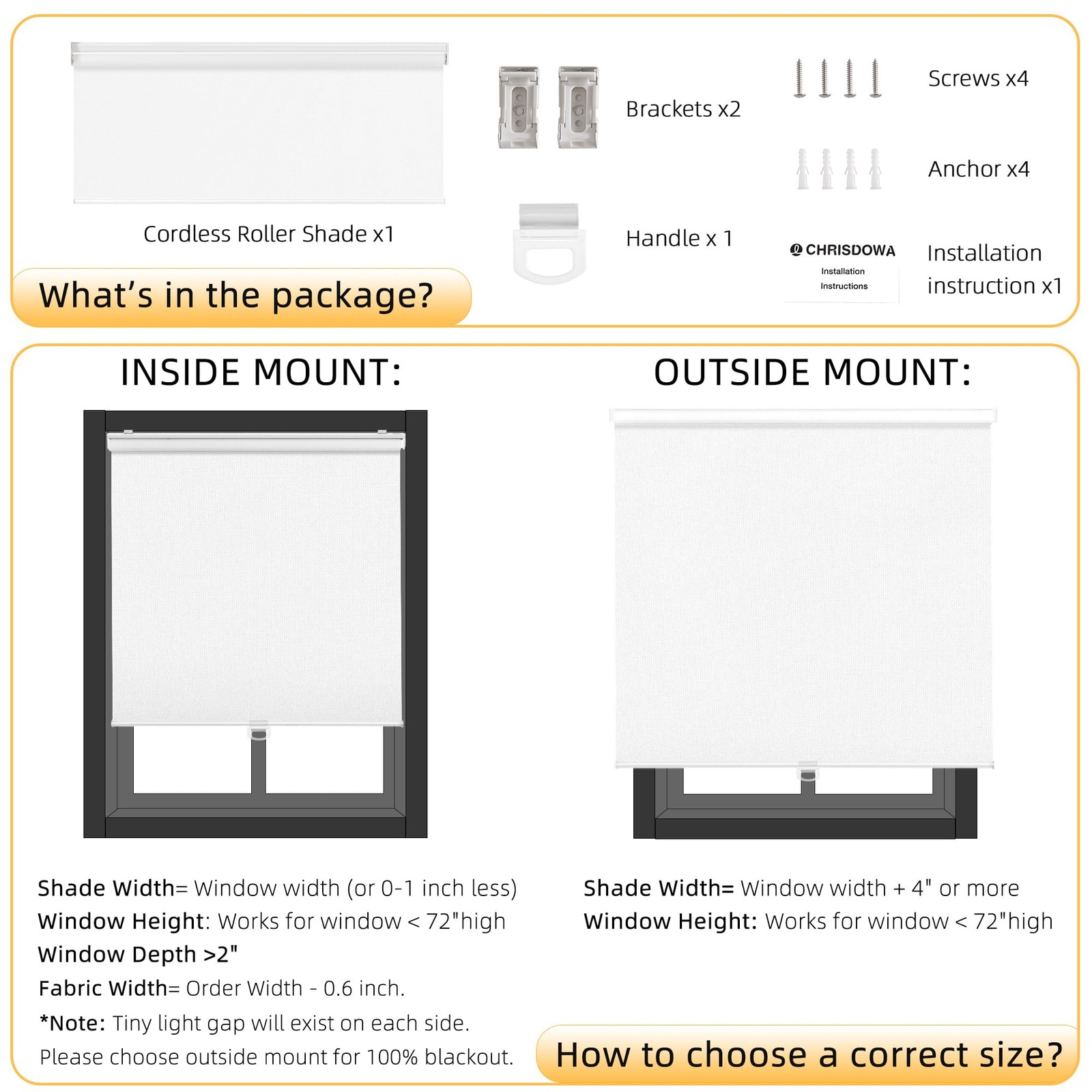 ChrisDowa Cordless Blackout Roller Shades for Windows, Thermal Insulated UV Prot