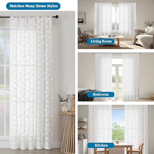 Short Sheer Curtains 36 Inch Length – Light 30″W x 36″L (Pack of 2) White