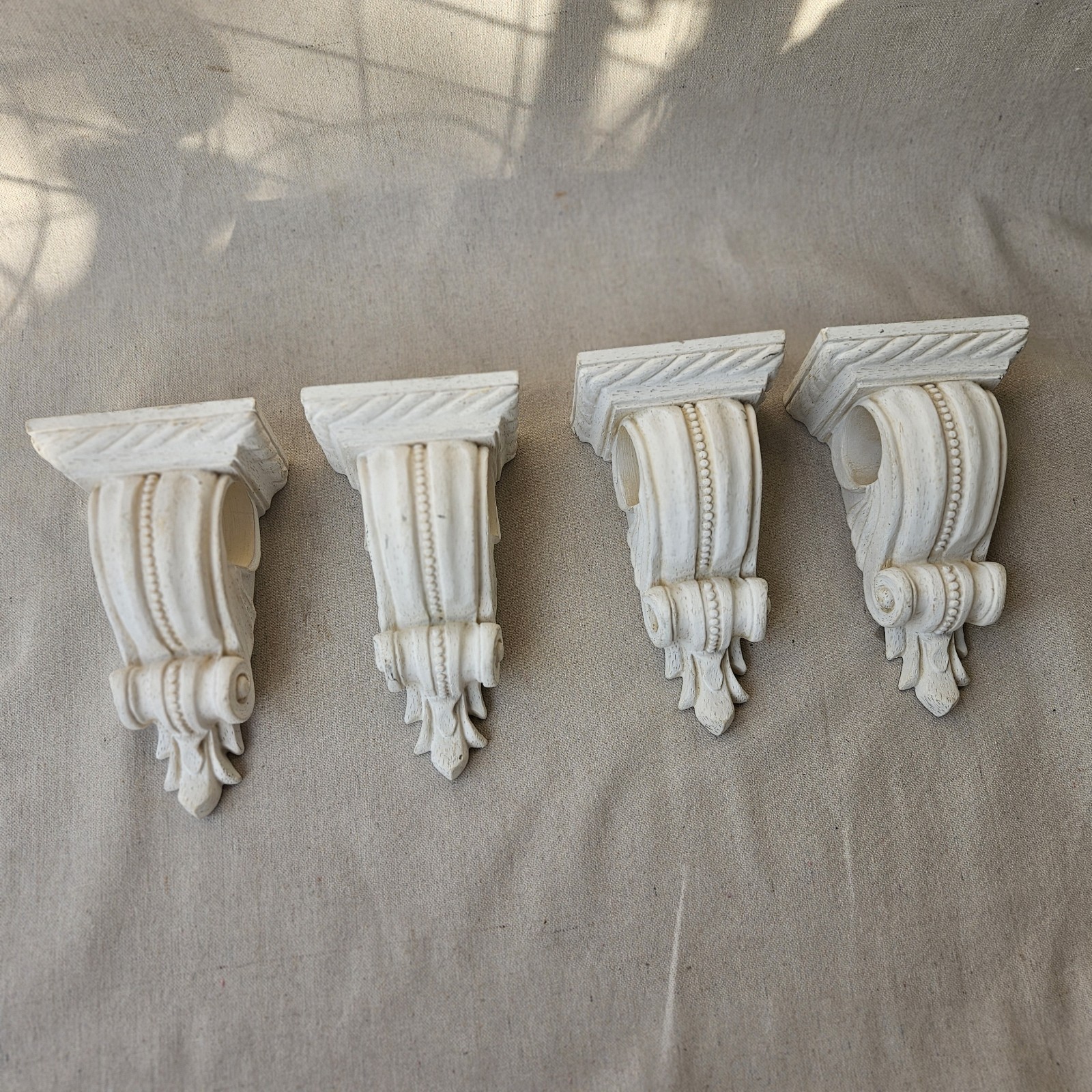Set Of 4 Decorative Corbels Curtain Rod Holders Ivory Window Decor