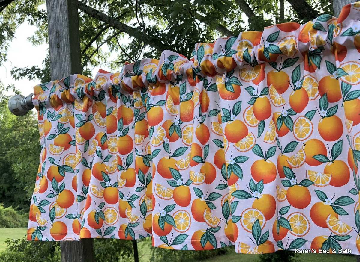 Orange Citrus Fruit Valance Botanical Blossom Slices Pink Kitchen Curtain