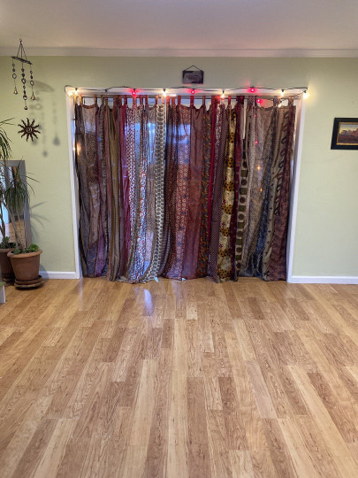 Indian Vintage Sari Patchwork Curtain Drape Window Boho Decor Silk Red Curtain