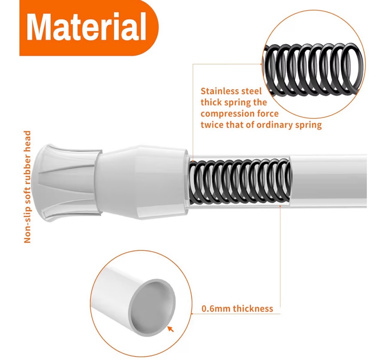 KIMWASON WHITE 6 Adj.Length Spring Curtain Rods for Multi DIY Projects