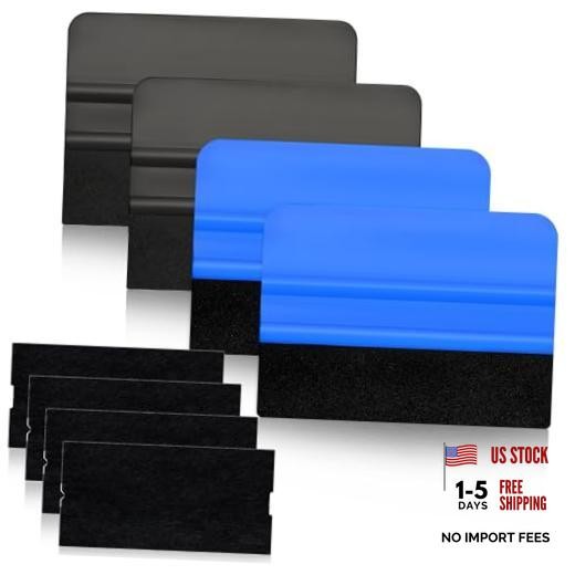 4 Pcs Felt Squeegee for Vinyl, 4 Inch Felt Edge Vinyl Squeegee Blue & Black