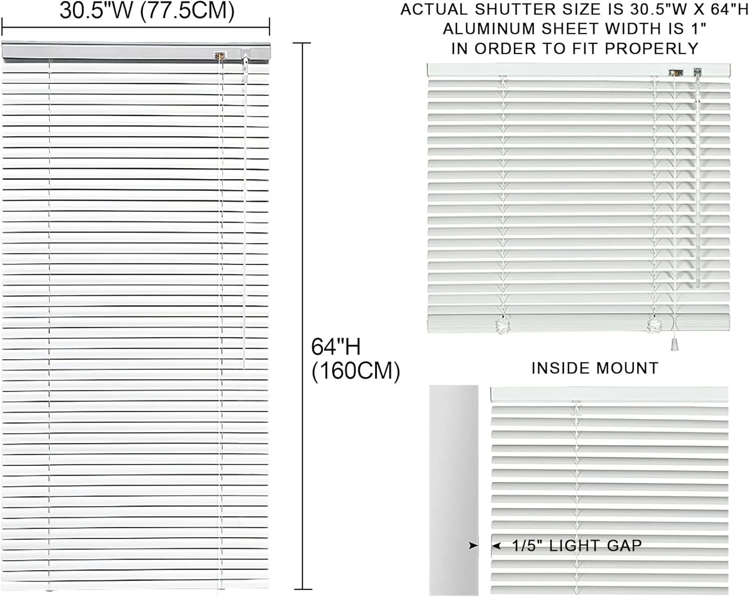 Mini Blinds for 31 Inch Wide Windows Light Filtering Waterproof Aluminum Vene…
