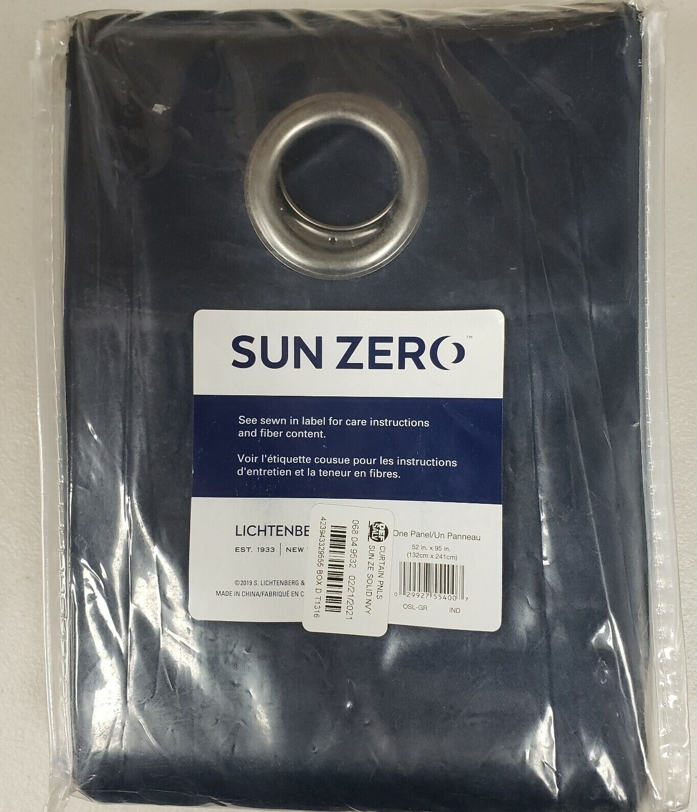 Sun Zero Oslo Theater Grade Blackout Grommet Top Curtain Panel, Navy, 95″x52″