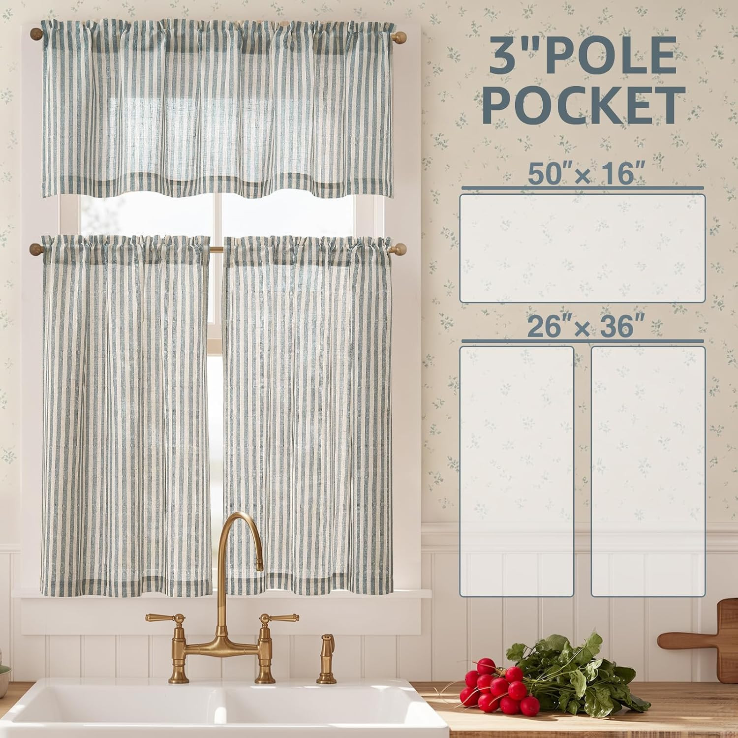 Kitchen Curtains and Valances Set Striped Tier Curtains Ticking Stripe Linen Cu