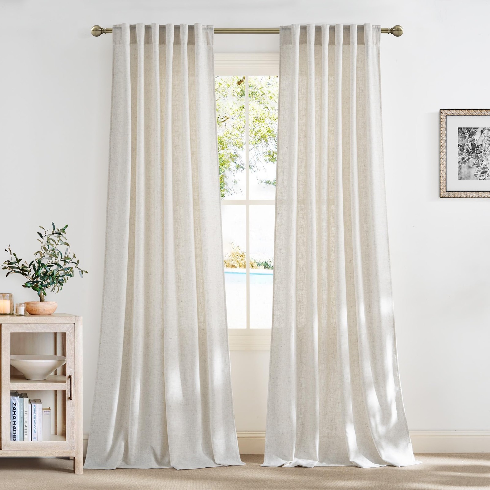 NICETOWN Linen Curtains 90 Inch Long 2 Panels Set for Living Room, 55″ Wide T…