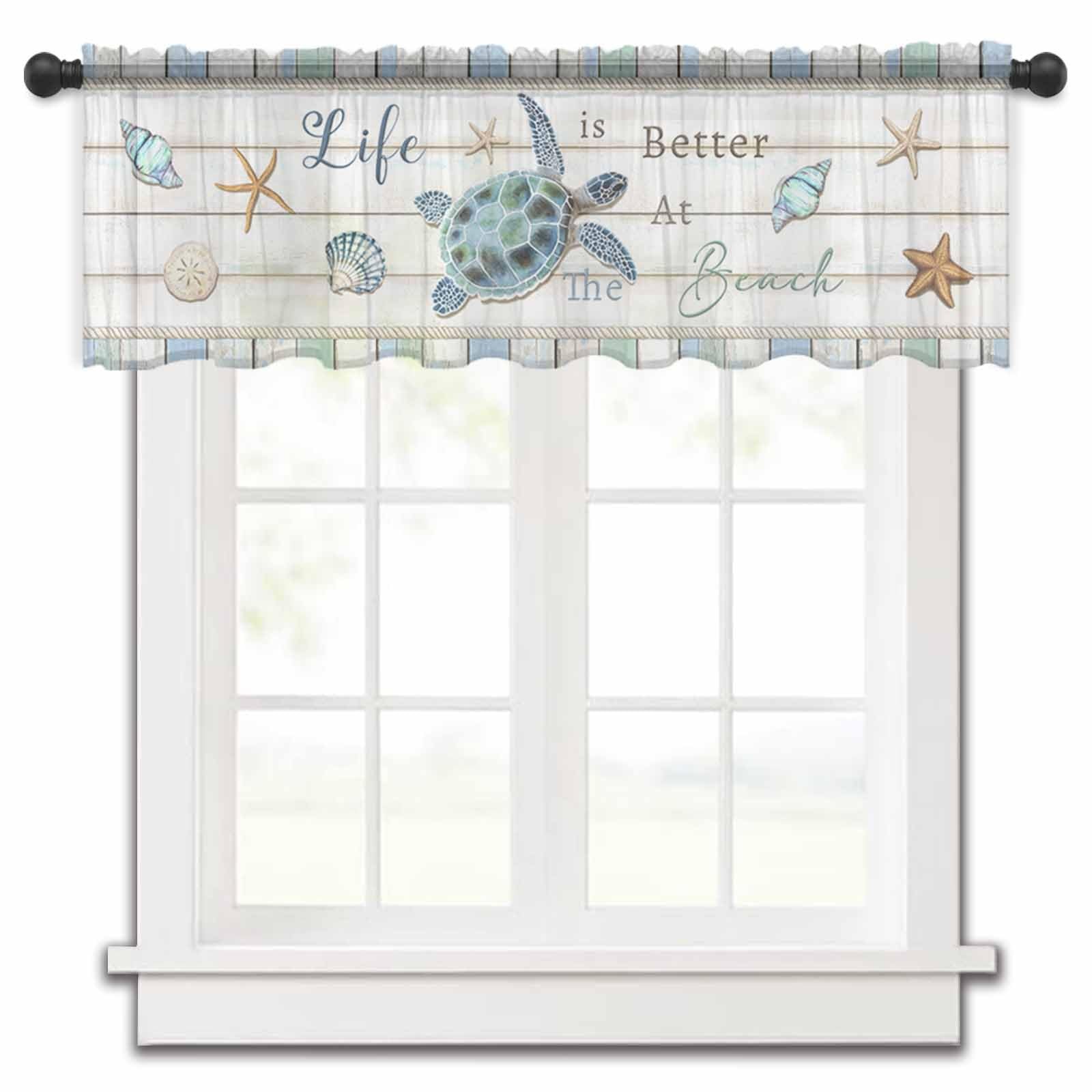Ocean Turtle Sheer Valance Curtains 12 Inch Length for Kitchen/Living Room/Ba…