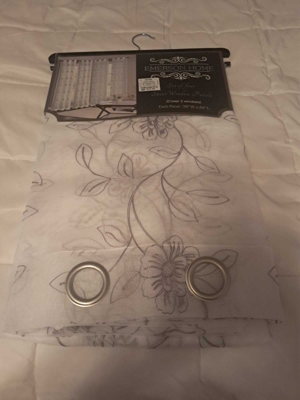 Emerson Home Elegant Set of 4 Sheer Grommet Window Panels 38” x 84” White New
