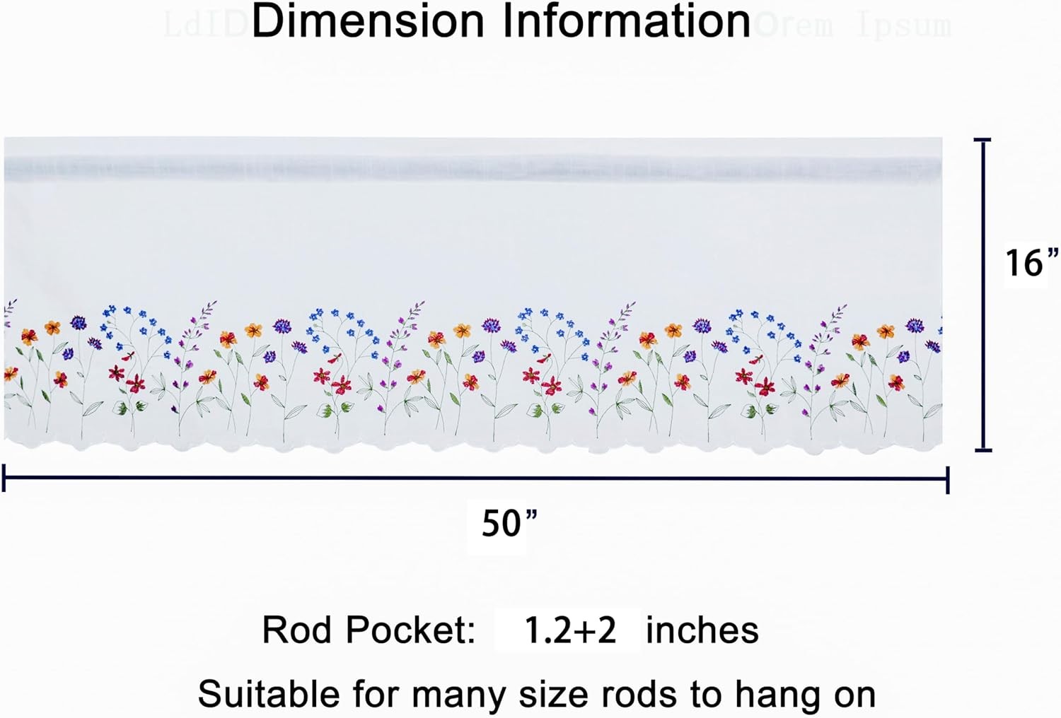 PKT Floral Embroidery Curtain Valance, White Elegant Decorative Flowers Window