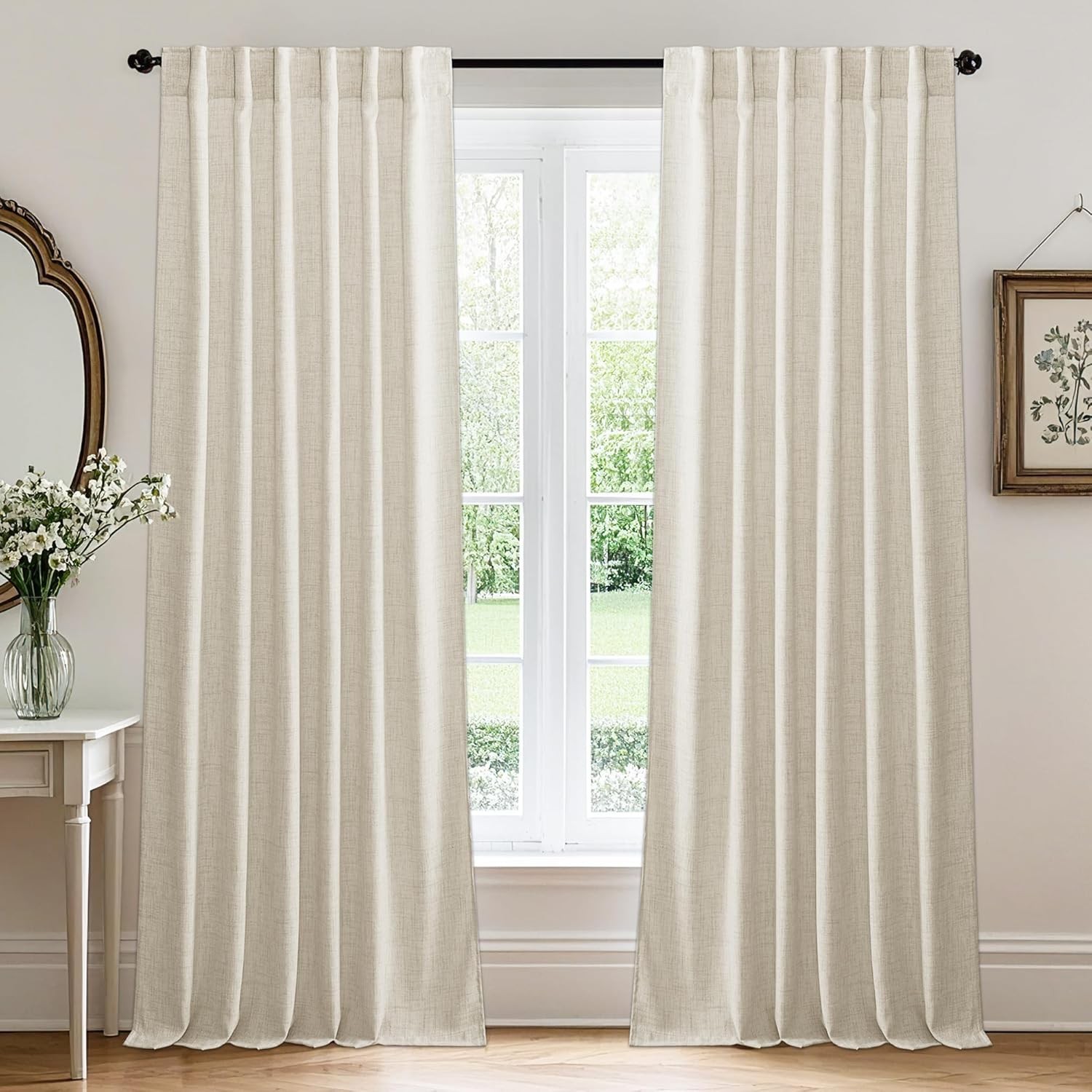 White Linen Texture Sheer Curtains Light Airy Panels for Bedroom Living Room Pat