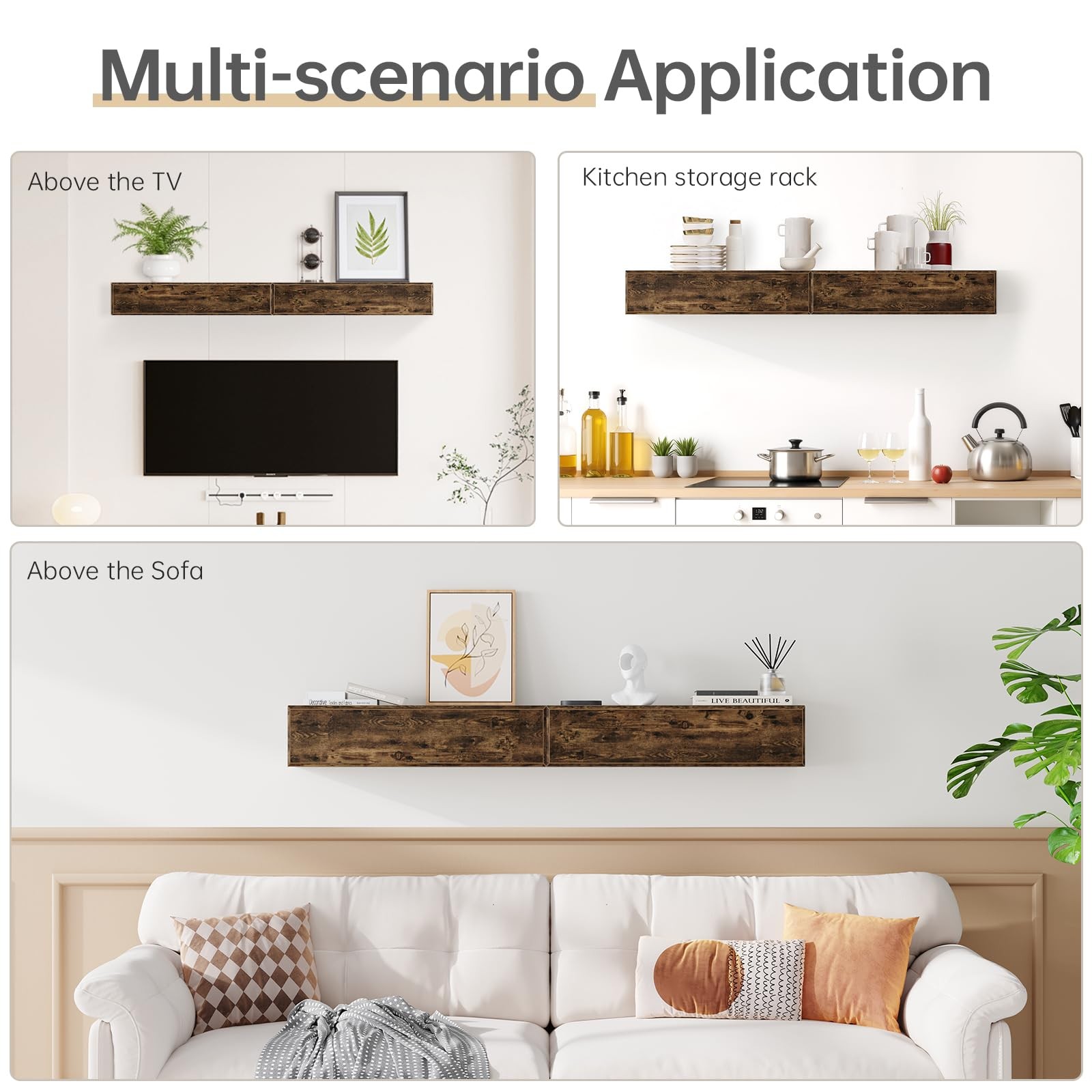 72inch Fireplace Mantel Shelf with Hidden Storage – MDF Wood Wall-Mounted She…
