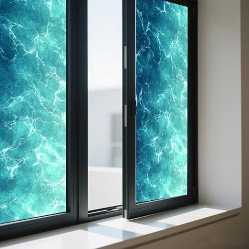 Stained Glass Window Film 17.7×39.3 inch Water Texture Deep Blue Water Surface