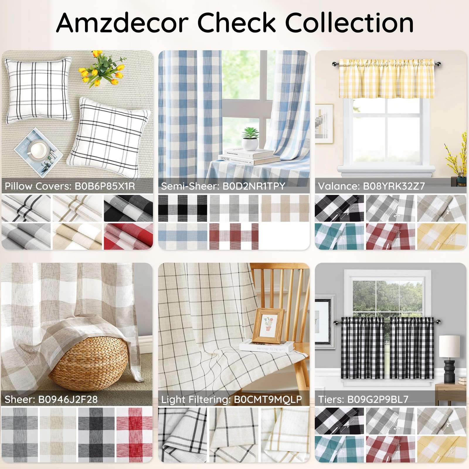 Amzdecor Buffalo Plaid Window Treatment 40″W x 84″L (Pack of 2), Beige/Black