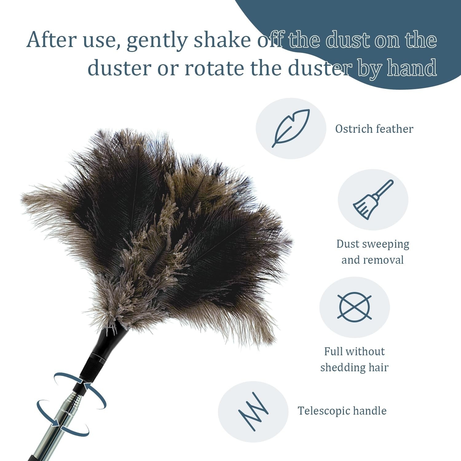 47in Extendable Feather Duster Soft Long Handle for Ceiling Fans Blinds Dust