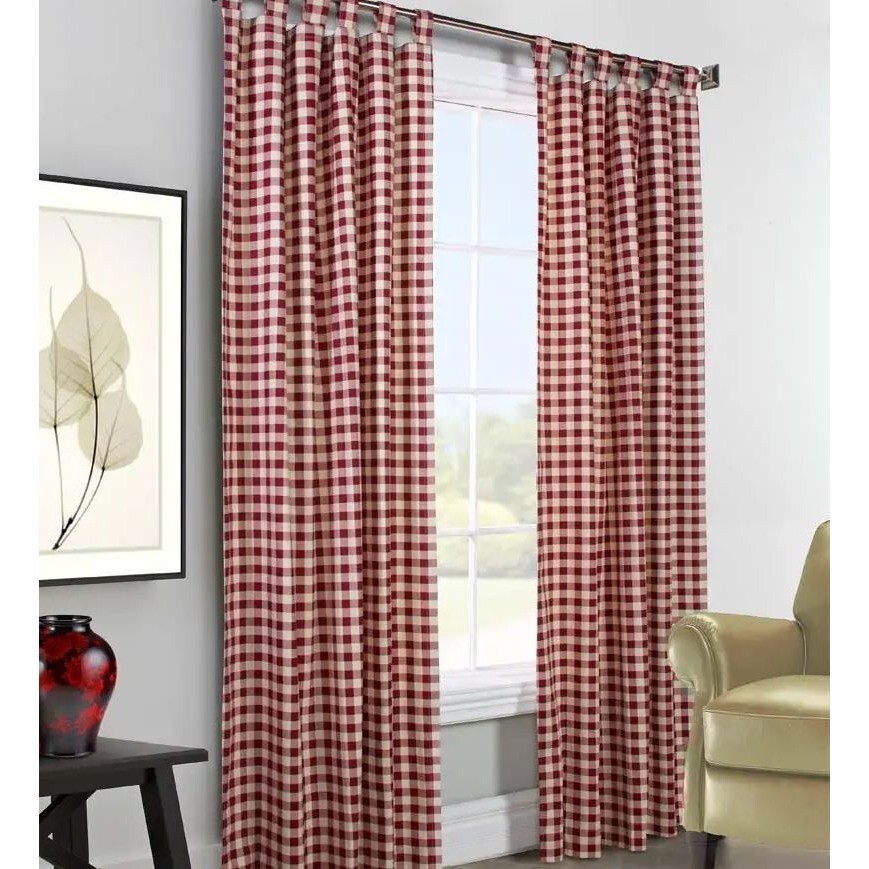 Buffalo check curtain panel pair red 63″L x 80″W (40″W each) farmhouse tab top e