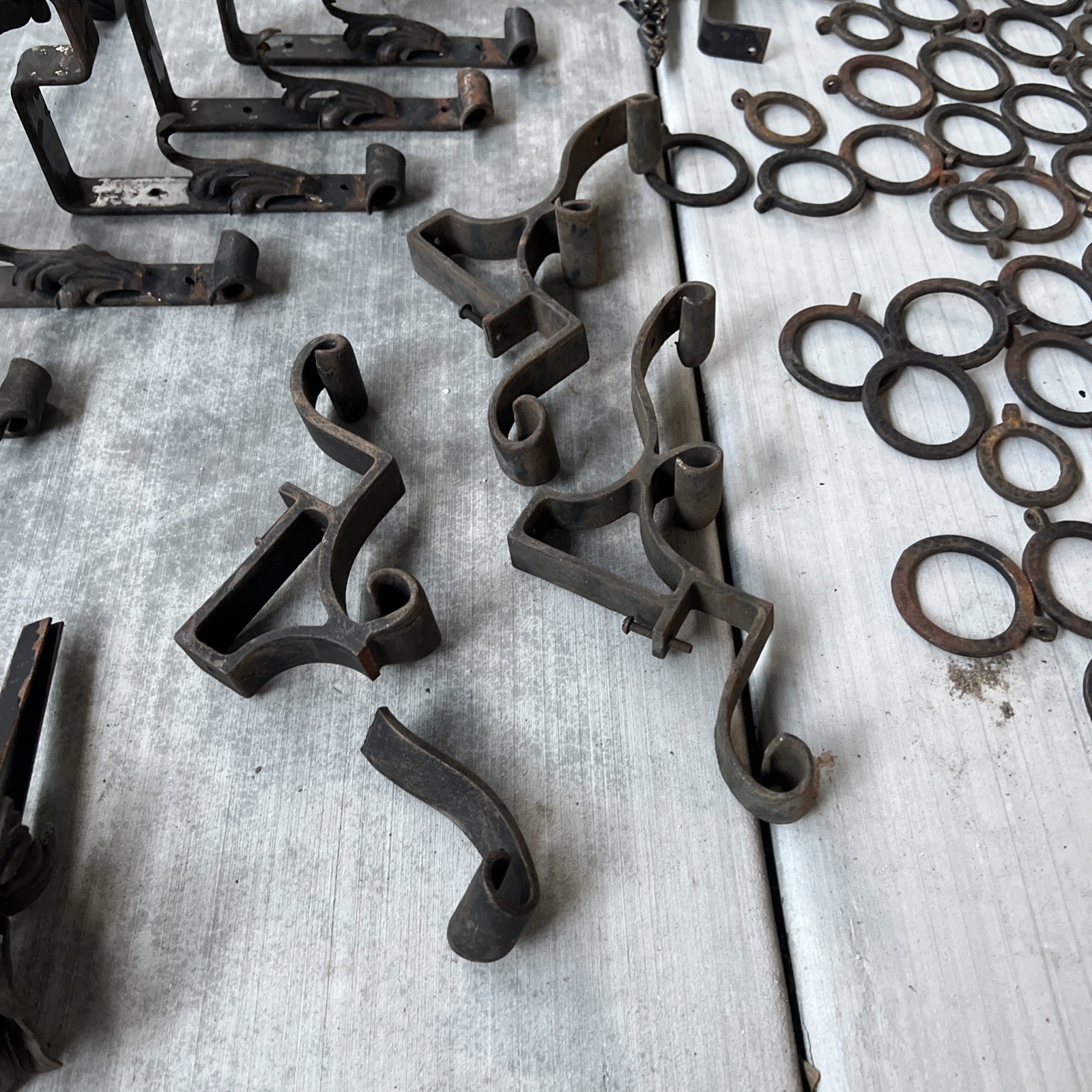 HUGE LOT — Antique Drapery Rod Parts Solid Iron Brackets Metal USA Very Rare!