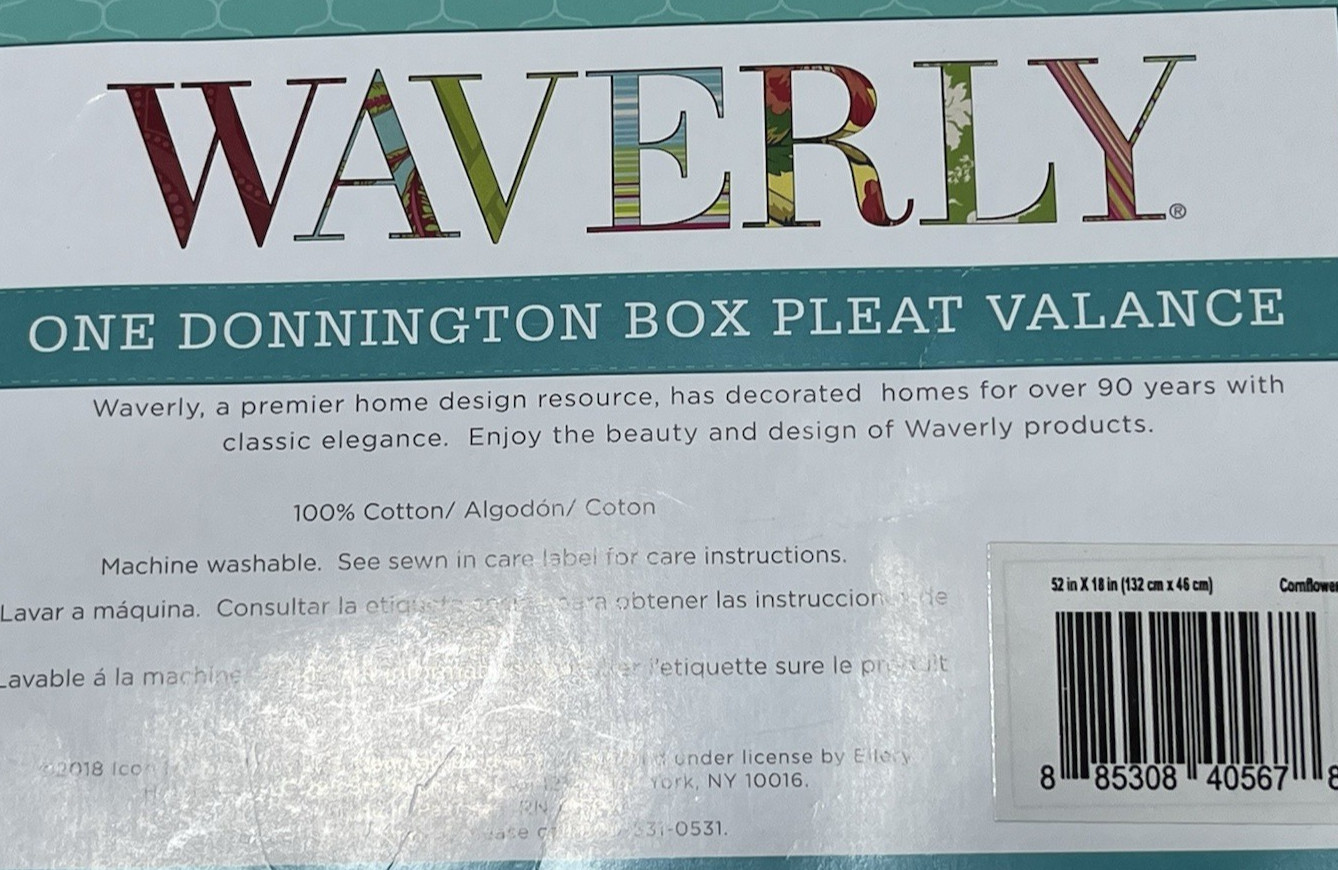 WAVERLY DONNINGTON BOX PLEAT ROD POCKET VALANCE, Cornflower Blue, 52″ X 18″ NWT