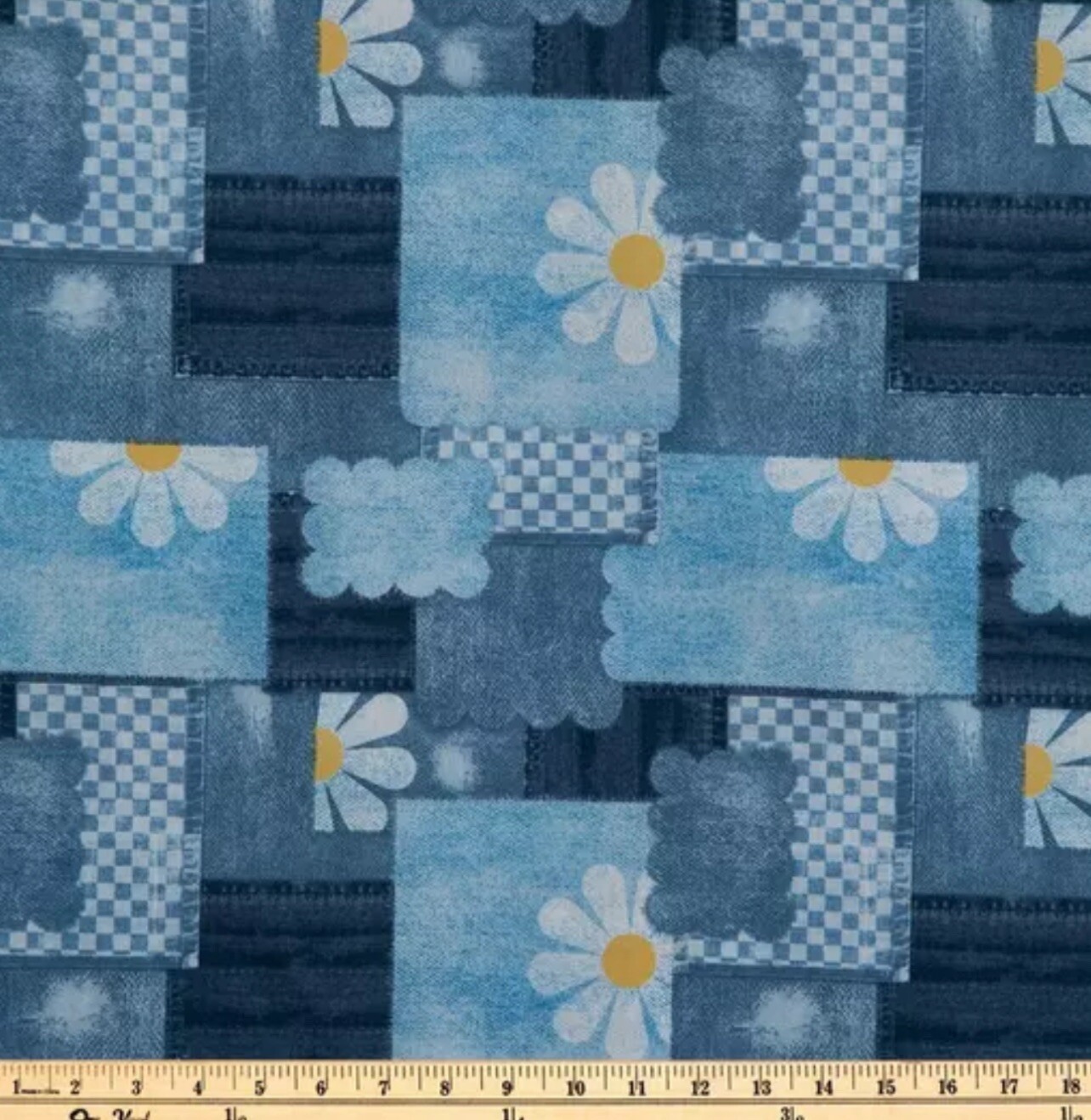 Denim Daisy Valance Spring Summer Home Decor Curtain Gift 42″W x 14″L