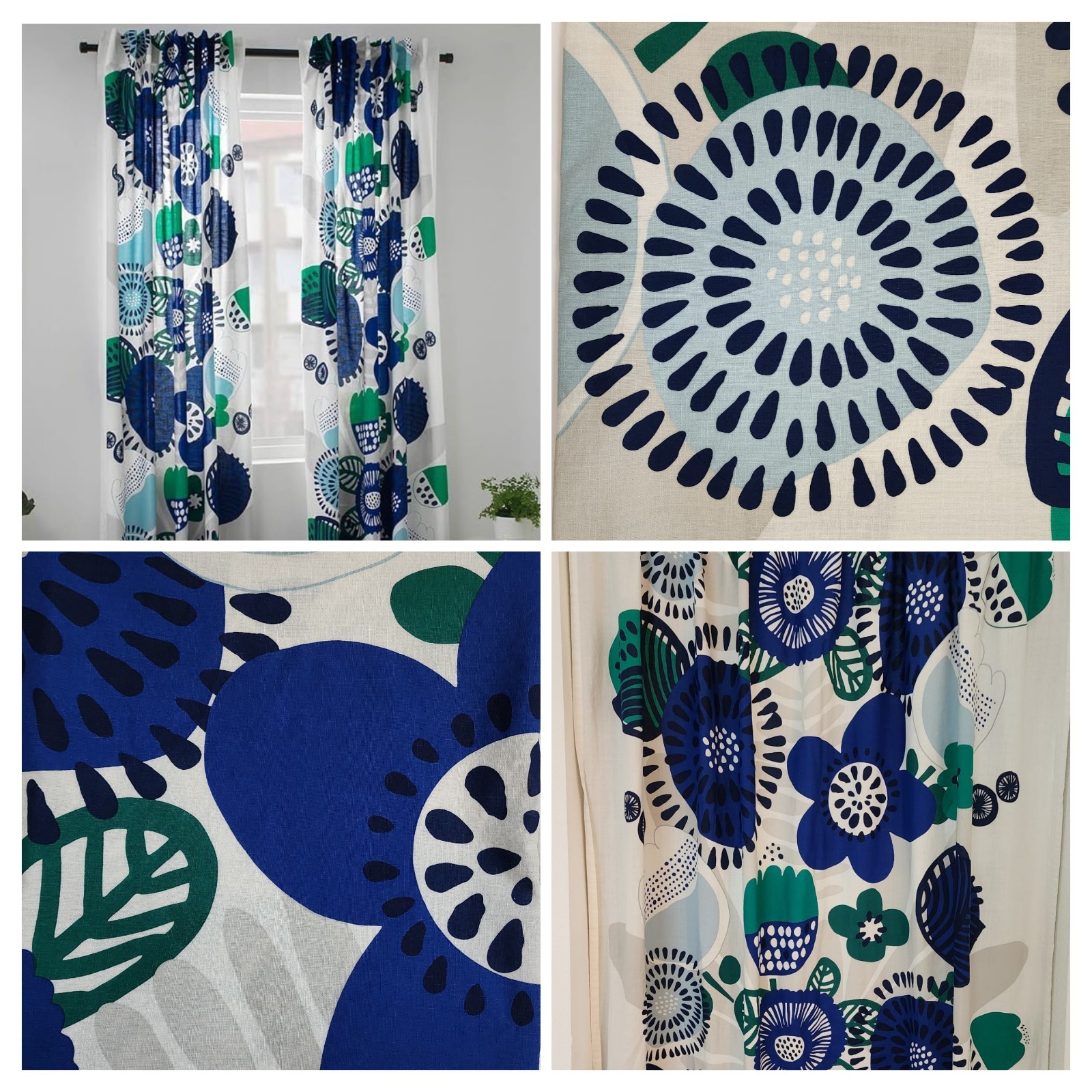 IKEA 1999 Retro Mod IRMELIN by Emma Hagman Big Flowers (3) Curtain Panels 85×56