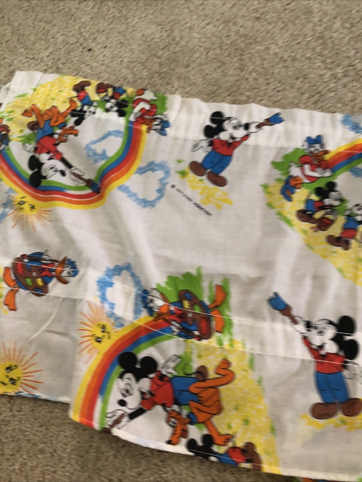 Vintage Disney Mickey Mouse Handmade Curtains Set Of 2 Painting Rainbows
