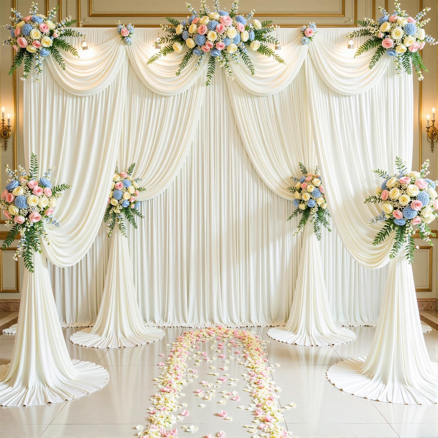 8 Panels Ivory Backdrop Curtain for Wedding Parties Wrinkle Ivory Photo Curtains