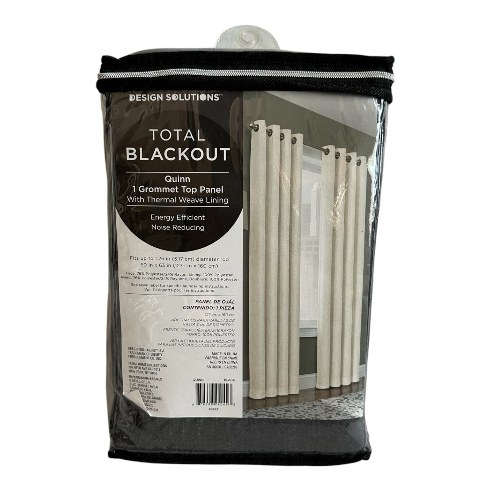 Quinn Total Blackout Grommet Top Curtain Panel 50×63 BLACK Energy Efficient NIB