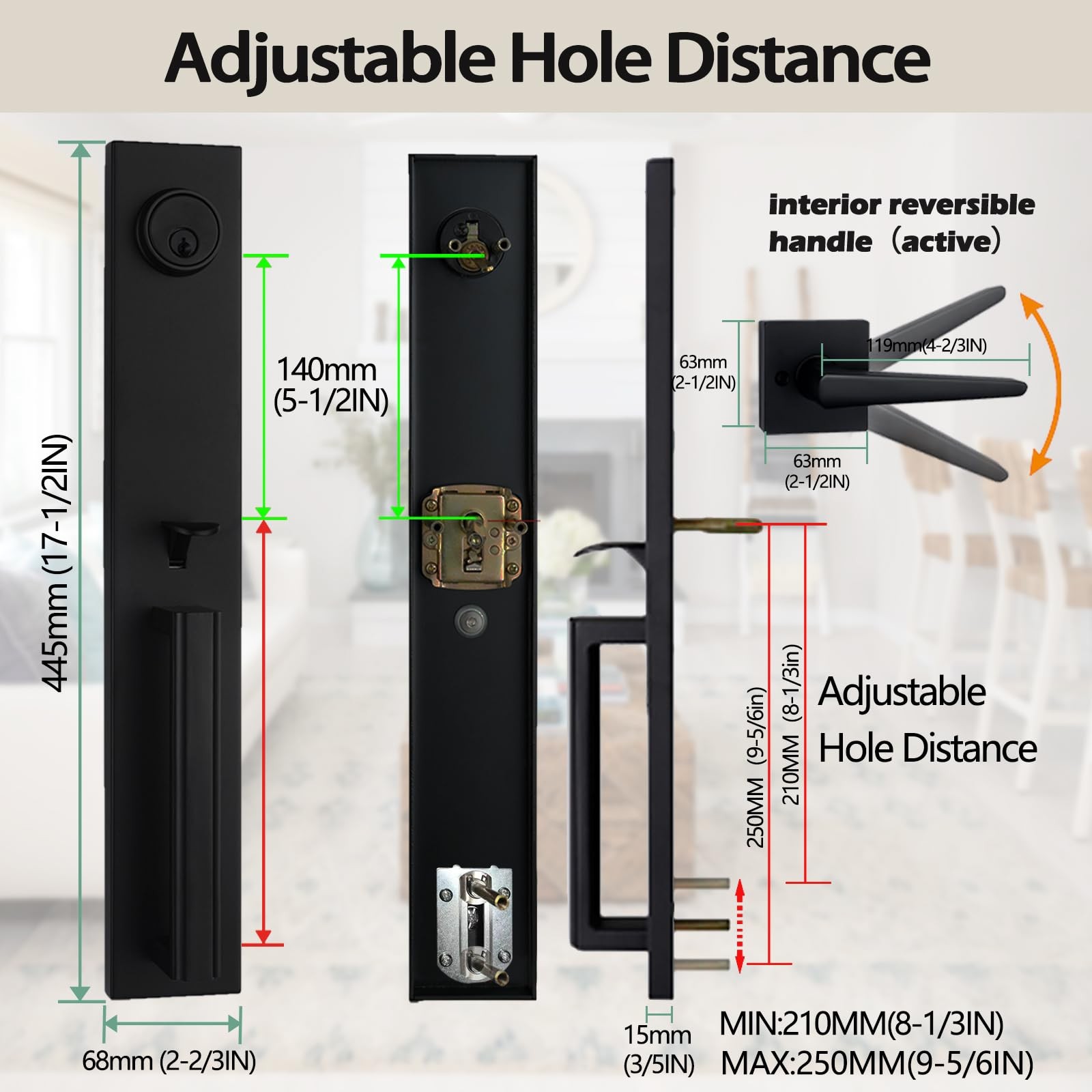 Tmc Double Door Handlset For Front Door In Matte Black Keyed Entry Handle And