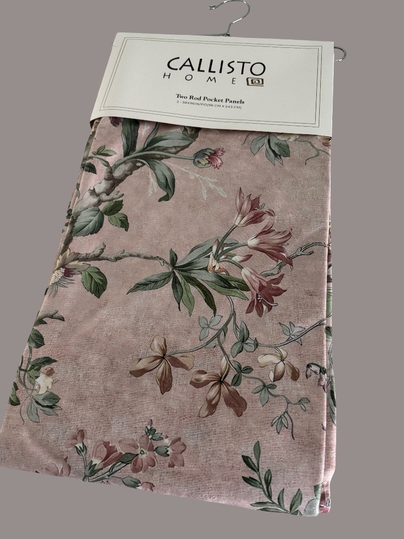 CALLISTO Window Curtains 2 Panels 38″ X 96″ Flowers Drapers Back Tab Blush Rose