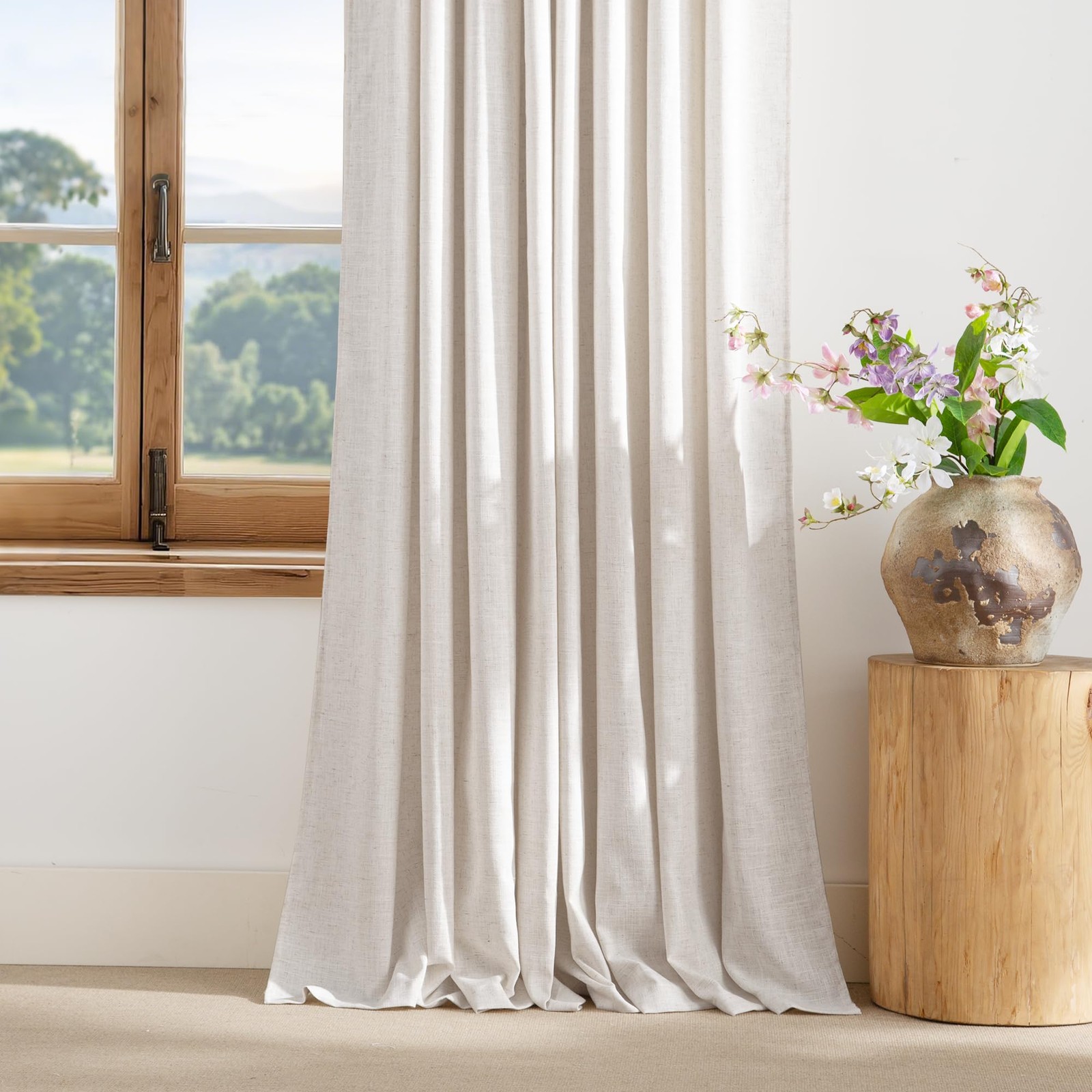 NICETOWN Linen Curtains 102 Inch Length 2 Panels Set for Living Room, 55″ Wide T
