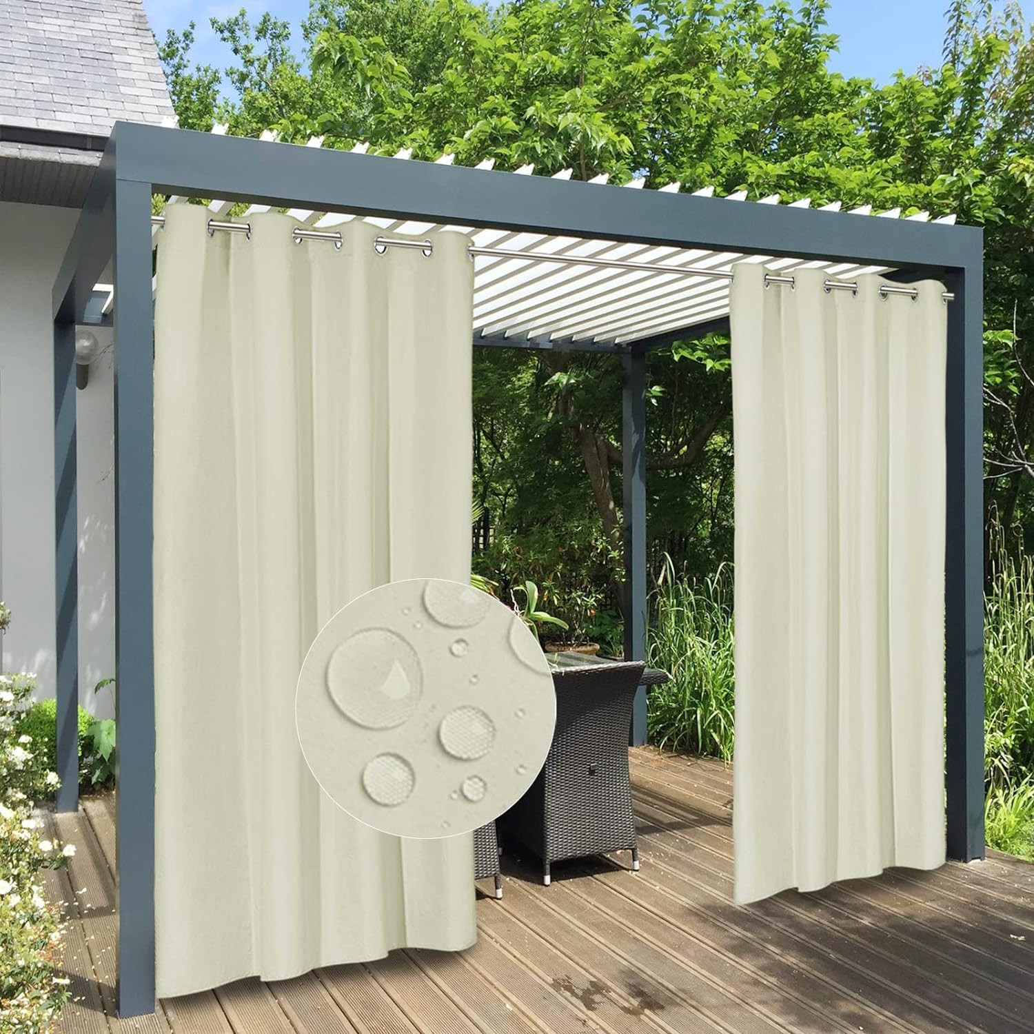Easy-Going 100% Waterproof Outdoor Curtains Windproof Weatherproof Porch Curtain