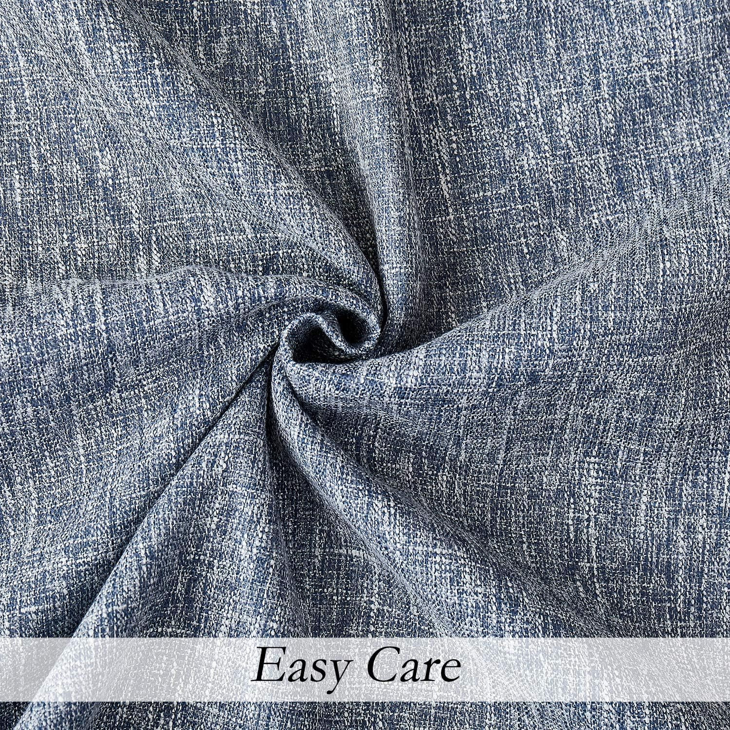 Indigo Solid Full Blackout Curtain Heavy Linen Texture Window Treatment for Bedr