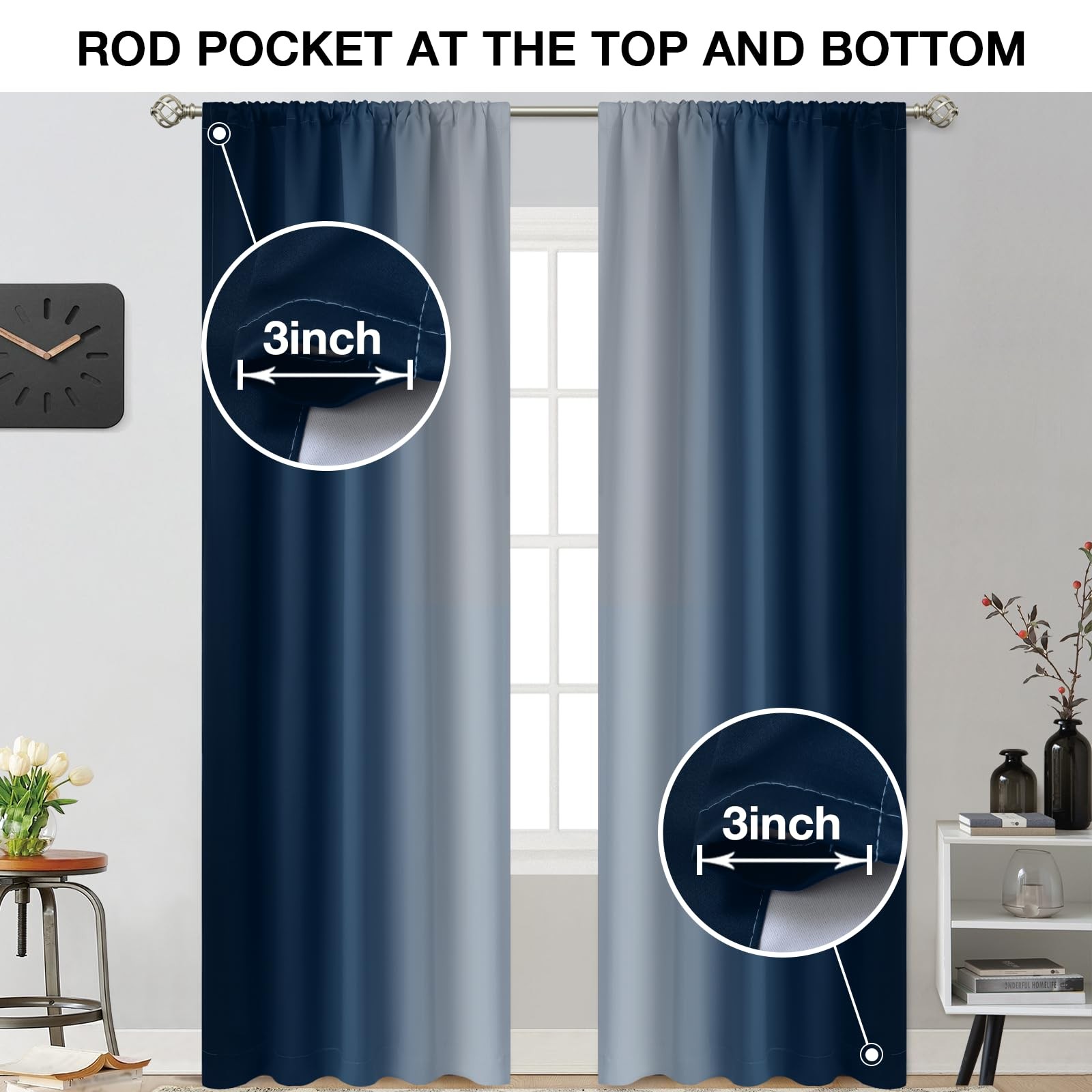 Light Blocking Ombre Curtains, Room Darkening Thermal Insulated Gradient Colo…