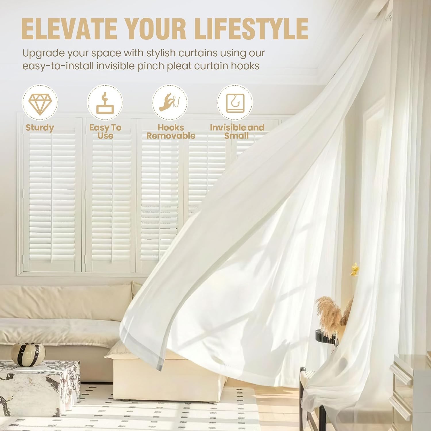 Rustproof Metal Curtain Hooks Drapery Hooks Set 58PCS 1.25IN Premium Hooks
