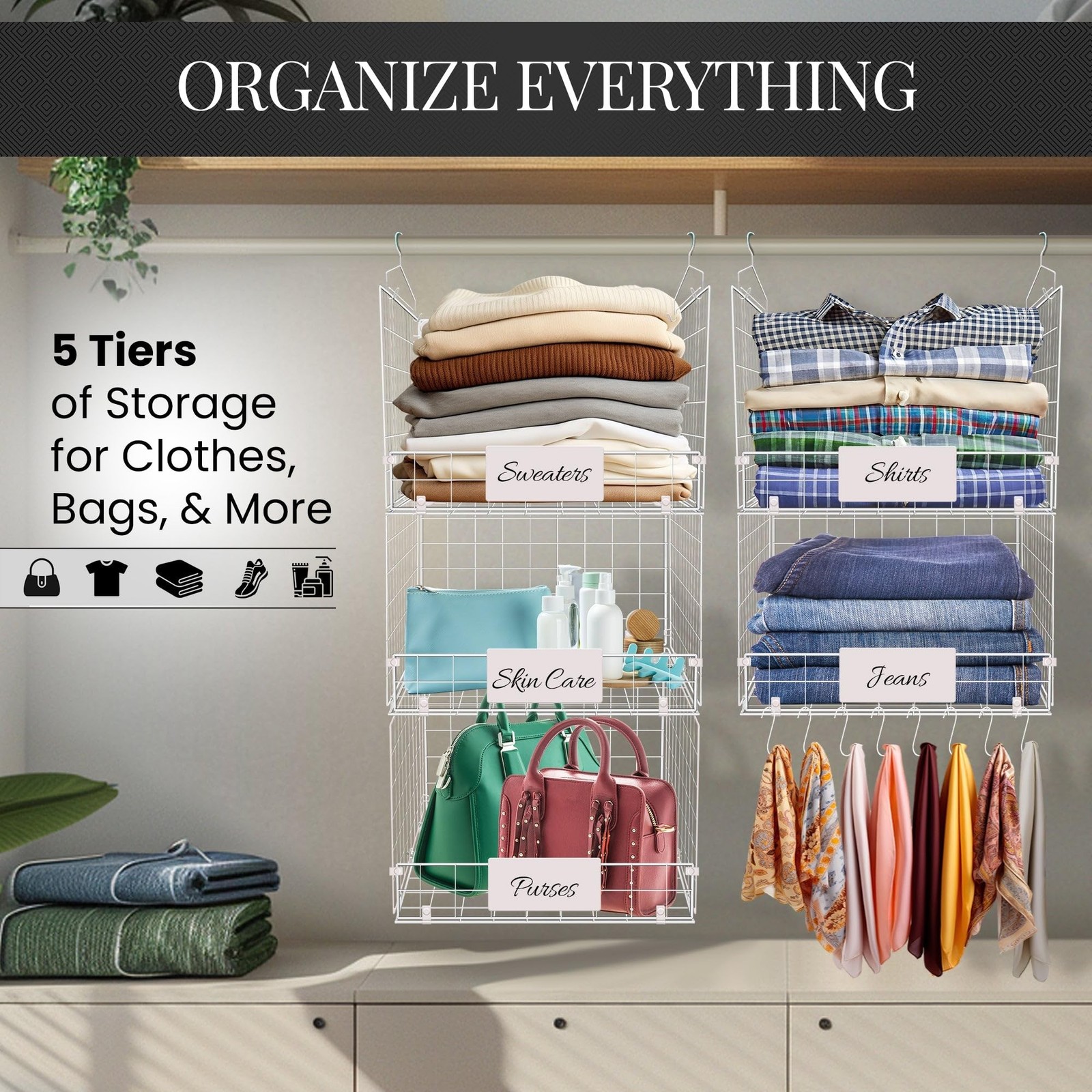 DECOLURE 5-Tier Adjustable Hanging Closet Organizer – Maximize Hanging Sto