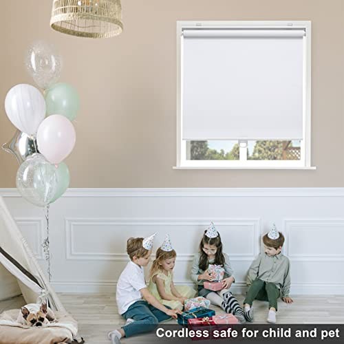 Blackout Roller Shades Blinds Cordless for Windows Pull Down 23″W x 72″H White