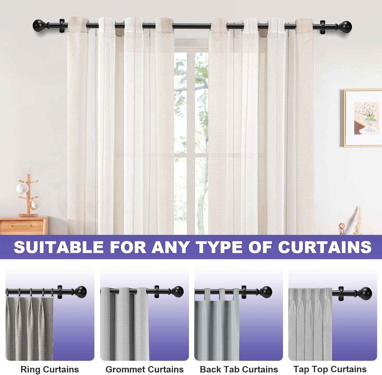 1 Inch Adjustable Heavy Duty Curtain Rod – Extra Long 30-240 Inches for Windows,
