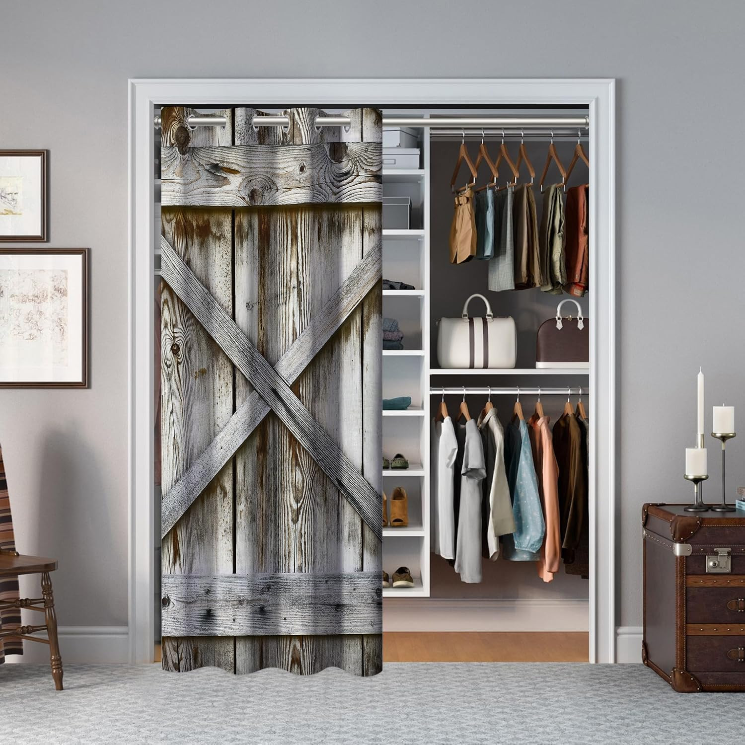 Barn Door Curtains for Doorways, Rustic Farmhouse Blackout Privacy Door Curtain