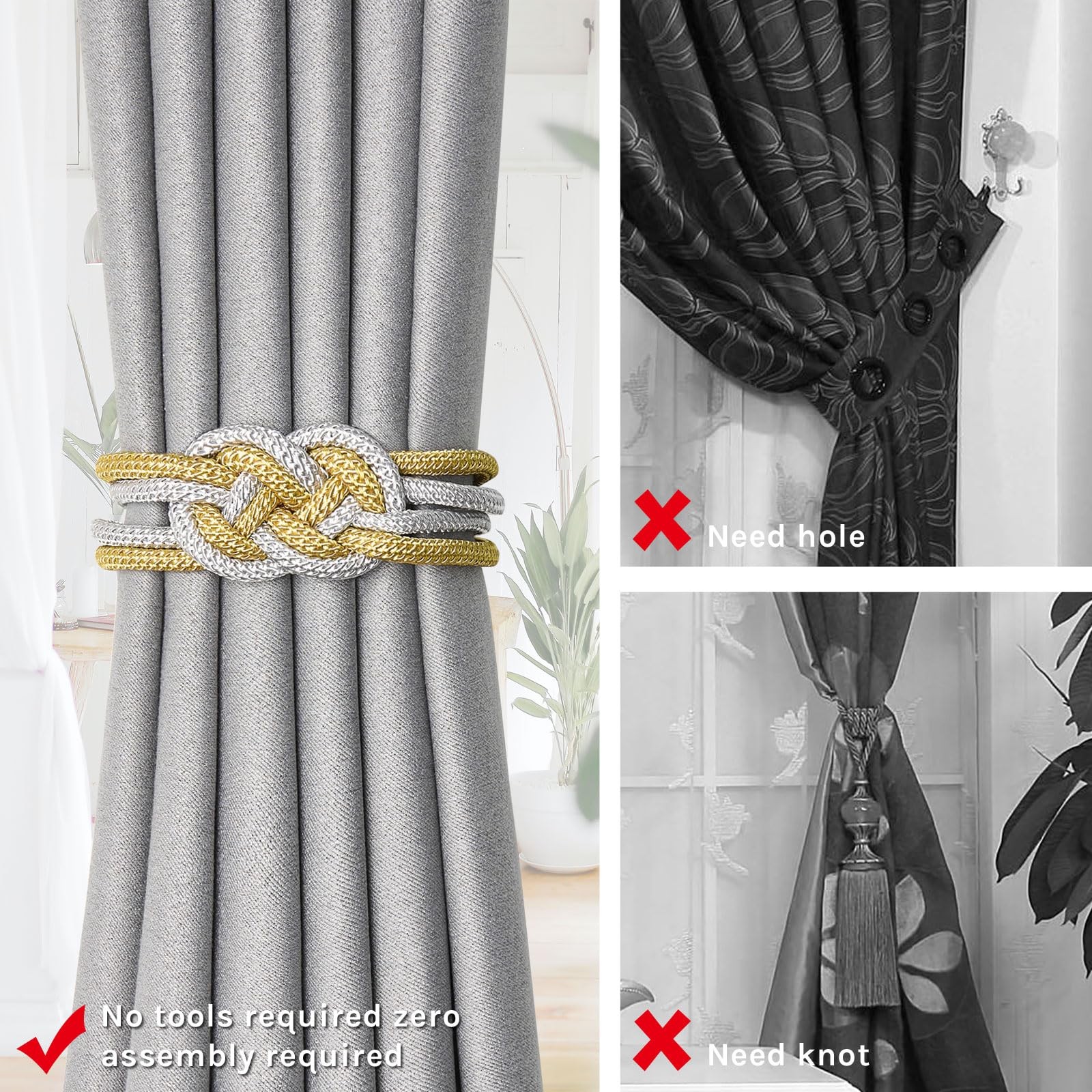 4 Pack Strong Magnetic Curtain Tiebacks Nordic Simple Style Drape Tie Backs D…